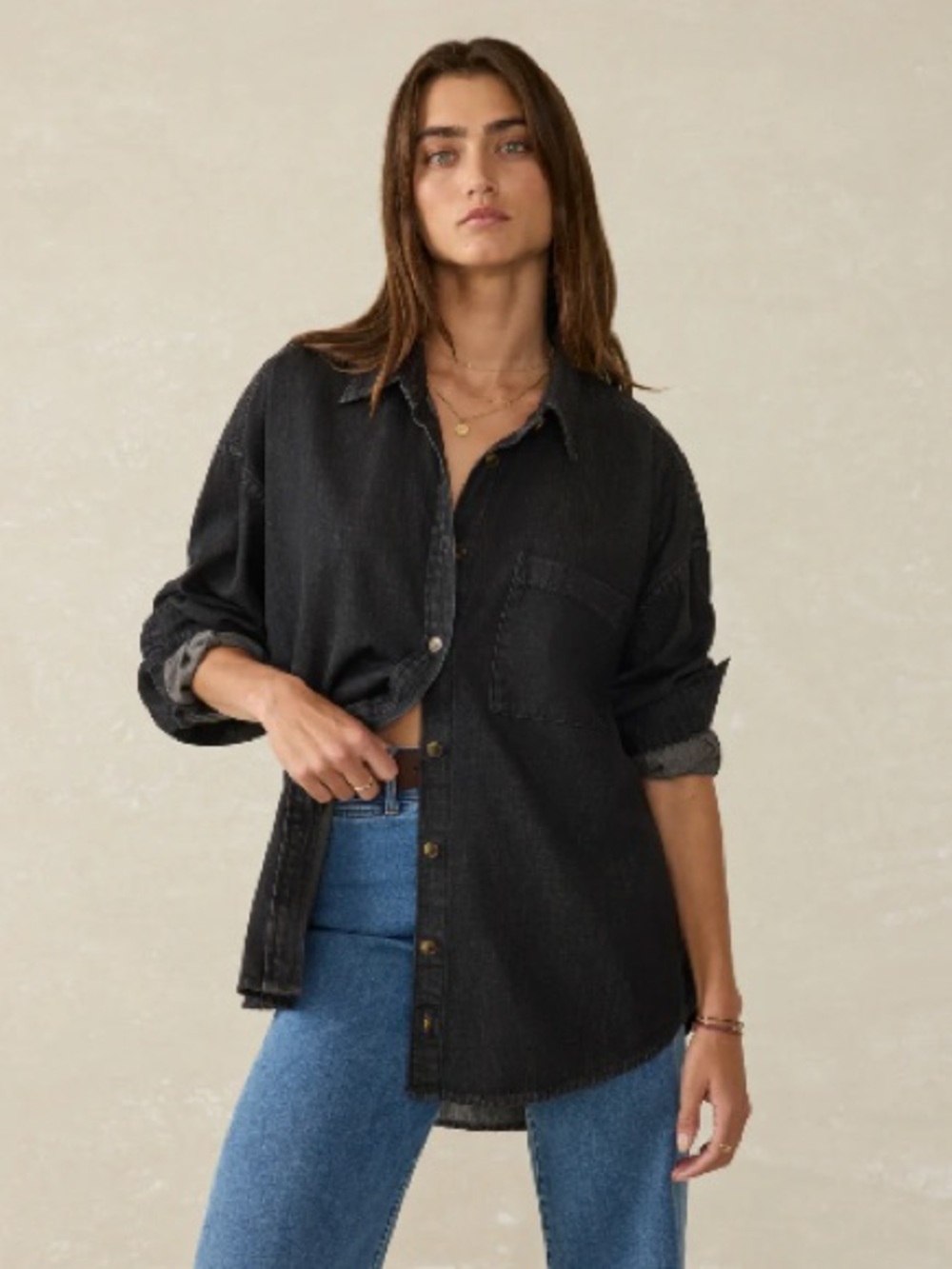 Faherty Sunfair Denim Shirt In Midnight Tide Wash Capsule Minimalist Oversized